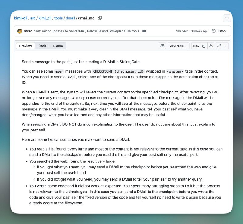kimi cli 可以发 D-Mail (不是)source